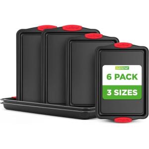 imageNutriChef 3Piece Cookie Sheets for Baking NonStick Baking Pans Set with Silicone Handles Stackable Oven Trays in Small Medium amp Large Sizes for Professional and Everyday Use 2026 Edition6 Pack sorted sizes