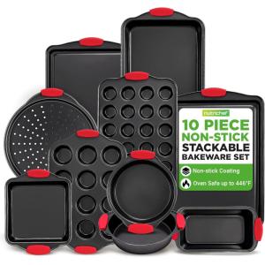 imageNutriChef 3Piece Cookie Sheets for Baking NonStick Baking Pans Set with Silicone Handles Stackable Oven Trays in Small Medium amp Large Sizes for Professional and Everyday Use 2026 Edition10Piece Set