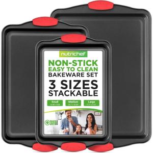 imageNutriChef 3Piece Cookie Sheets for Baking NonStick Baking Pans Set with Silicone Handles Stackable Oven Trays in Small Medium amp Large Sizes for Professional and Everyday Use 2026 Edition3Piece Set