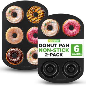 imageNutriChef Donut Mold  Nonstick Carbon Steel Donut Pan for Baking  6Cavity Tray with Bagel Mold Design  Oven Safe up to 450F  Stainless Steel 125 x 85 Inch Bakeware  Black2 Pan