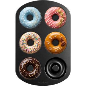 imageNutriChef Donut Mold  Nonstick Carbon Steel Donut Pan for Baking  6Cavity Tray with Bagel Mold Design  Oven Safe up to 450F  Stainless Steel 125 x 85 Inch Bakeware  Black1 Pan