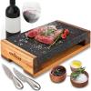 imageNutrichef Cooking Stone Grill Set  Hot Lava Rock Sizzling Plate for Steak BBQ amp Meat Grilling with Stainless Steel Knives Cooks and Retains Heat amp Flavor Heated Tray for Serving FoodStandard