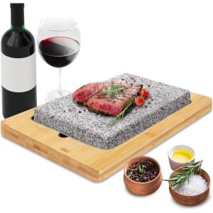 imageNutrichef Cooking Stone Grill Set  Hot Lava Rock Sizzling Plate for Steak BBQ amp Meat Grilling with Stainless Steel Knives Cooks and Retains Heat amp Flavor Heated Tray for Serving FoodGranite
