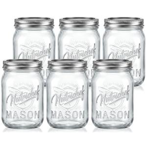 imageNutriChef 16 Pack Mason Jars 16 oz with Lids Wide Mouth Airtight Seal Freeze Safe Durable Glass Silver Screw Lids for Meal Prep Jam Honey and Wedding Gifts Leakproof amp Dishwasher Safe Glass Jars6 Pack