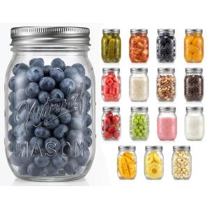 imageNutriChef 16 Pack Mason Jars 16 oz with Lids Wide Mouth Airtight Seal Freeze Safe Durable Glass Silver Screw Lids for Meal Prep Jam Honey and Wedding Gifts Leakproof amp Dishwasher Safe Glass Jars16 Pack