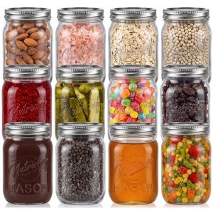 imageNutriChef 16 Pack Mason Jars 16 oz with Lids Wide Mouth Airtight Seal Freeze Safe Durable Glass Silver Screw Lids for Meal Prep Jam Honey and Wedding Gifts Leakproof amp Dishwasher Safe Glass Jars12 Pack