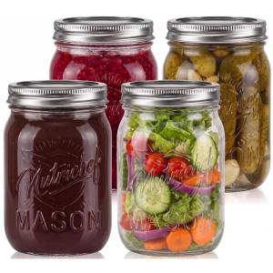 imageNutriChef 16 Pack Mason Jars 16 oz with Lids Wide Mouth Airtight Seal Freeze Safe Durable Glass Silver Screw Lids for Meal Prep Jam Honey and Wedding Gifts Leakproof amp Dishwasher Safe Glass Jars4 Pack