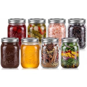imageNutriChef 16 Pack Mason Jars 16 oz with Lids Wide Mouth Airtight Seal Freeze Safe Durable Glass Silver Screw Lids for Meal Prep Jam Honey and Wedding Gifts Leakproof amp Dishwasher Safe Glass Jars8 pack