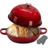imageNutriChef 102 Enameled Cast Iron Bread Oven DomeShaped Sourdough Baking Pan with Handles amp Silicone Gloves OvenSafe to 500F Dishwasher Safe Dutch Oven Bread Pan RedRed