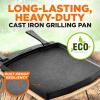 imageNutriChef Cast Iron Reversible Grill Plate with Removable Handles  Square Griddle Skillet for Stove Top Flat amp Grill Side Oven Safe Includes Wood Base