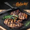 imageNutriChef Cast Iron Reversible Grill Plate with Removable Handles  Square Griddle Skillet for Stove Top Flat amp Grill Side Oven Safe Includes Wood Base