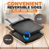 imageNutriChef Cast Iron Reversible Grill Plate with Removable Handles  Square Griddle Skillet for Stove Top Flat amp Grill Side Oven Safe Includes Wood Base