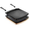 imageNutriChef Cast Iron Reversible Grill Plate with Removable Handles  Square Griddle Skillet for Stove Top Flat amp Grill Side Oven Safe Includes Wood Base
