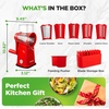 image:imageNutriChef 5 in 1 Cheese Grater amp Shredder  5 Different Blades for Thin Thick Julienne Strips Wavy amp Straight Strips  Includes Hand Crank Strong Suction Base amp Storage Container  WhiteRed