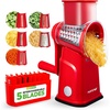 image:imageNutriChef 5 in 1 Cheese Grater amp Shredder  5 Different Blades for Thin Thick Julienne Strips Wavy amp Straight Strips  Includes Hand Crank Strong Suction Base amp Storage Container  WhiteRed