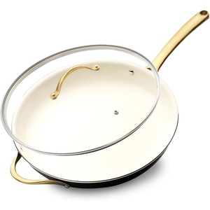 image:imageNutriChef 14Inch Professional Ceramic Frying Pan With Lid  ExtraLarge Skillet with Golden Titanium Handle NonStick Ceramic Coating StainResistant Easy to Clean Ideal for Home Cooking14 Frying Pan