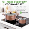 image:imageNutriChef 13Piece Nonstick Kitchen Cookware SetPTFEPFOAPFOSFree Heat Resistant Kitchen Ware Pots Pan Set w SaucepanFrying PansCooking PotsCasseroleLids LadleFork StrainerBrown NCCWA13BRBrown