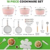 image:imageNutriChef 18Piece Ceramic Cookware Set with Detachable Handles NonStick Pots and Pans set PTFEFree Natural Ceramic Coating SpaceSaving Design Oven amp Stove Safe Includes Utensils PinkPink