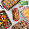 image:imageNutriChef 6Piece Bakeware Set  Carbon Steel Stackable Bakeware with Red Silicone Handles amp Nonstick Coating Includes Cookie Sheets Roaster Pan with Lid Loaf and 12 Cup Muffin Pan GoldGold