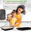 image:imageNutriChef 6Piece Baking Pan Set  PFOA PFOS PTFE Free Flexible Nonstick Golden Coating Carbon Steel Bakeware  Professional Home Kitchen Bake Cookie Sheet Stackable Tray wRed Silicone HandlesBlack
