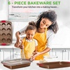 image:imageNutriChef 6Piece Baking Pan Set  PFOA PFOS PTFE Free Flexible Nonstick Golden Coating Carbon Steel Bakeware  Professional Home Kitchen Bake Cookie Sheet Stackable Tray wRed Silicone HandlesGold