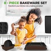 image:imageNutriChef 8Piece Nonstick Stackable Bakeware Set  Non Toxic Carbon Steel Baking Trays WCookies Sheet Muffin Loaf Cake Round amp Square Pan  Easy To clean amp Easy to Release Oven Safe  GrayBrown