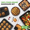image:imageNutriChef 8Piece Nonstick Stackable Bakeware Set  Non Toxic Carbon Steel Baking Trays WCookies Sheet Muffin Loaf Cake Round amp Square Pan  Easy To clean amp Easy to Release Oven Safe  GrayGray