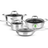 image:imageNutriChef 8Piece Triply Cookware Set Stainless Steel  Triply Kitchenware Pots amp Pans Set Kitchen Cookware NonStick Coating  Sauce Pot Stew Pot Cooking Pot Frying Pan LidsStainless Steel
