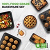 image:imageNutriChef Baking Mould Set Black  Baking Tray Casserole Dish Muffin Baking Tin Bread Baking Tin NonStick Carbon Steel Oven Safe up to 230C Dishwasher Safe Stackable  Square amp Round Baking