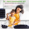 image:imageNutriChef Baking Set 10Piece Dark Blue with Blue Silicone Handles  Baking Tray Bread Baking Mould Muffin Mould NonStick Carbon Steel Stackable Oven Safe up to 230 C Dishwasher Safe
