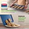 image:imageNutriChef Nonstick 3Piece Baking Pans Set  Carbon Steel Bakeware with Blue Coating Inside amp Outside and Red Silicone Handles Durable and Reliable Effortless Baking and Easy Cleanup Blue3Piece Set