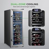 image:imageNutrichef 24 Bottle Wine Fridge  Dual Zone Wine Chiller  Adjustable Temperature 41F to 64F  Ultra Quiet Operation  Wine Cooler For Home amp Office  Free Standing 39x11x23 IN Black18 Bottle SS Handle