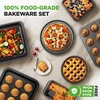 image:imageNutrichef Oven Tray Set Baking Trays for Oven Non Stick Set Bakeware Cooking Pans Cookie Sheets 10 Piece Carbon Steel Square Round Loaf Pizza Cupcake Tins Dishwasher Safe BlackBlack