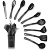image:image10Piece Kitchen Cooking Utensils Set  Nonstick Heat Resistant Silicone Kitchen Gadgets Cookware Tools Cooking Utensils Set with Holder Pots amp Pans Accessories  NutriChef NCUTL10BD GrayBlack