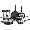image:imageNutriChef 13Piece Nonstick Kitchen Cookware SetPTFEPFOAPFOSFree Heat Resistant Kitchen Ware Pots Pan Set w SaucepanFrying PansCooking PotsCasseroleLids LadleFork StrainerBrown NCCWA13BRBlack
