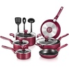 image:imageNutriChef 13Piece Nonstick Kitchen Cookware SetPTFEPFOAPFOSFree Heat Resistant Kitchen Ware Pots Pan Set w SaucepanFrying PansCooking PotsCasseroleLids LadleFork StrainerBrown NCCWA13BRRed