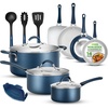 image:imageNutriChef 14Piece Non Stick Kitchen Cookware Set wSaucepan Frying Pans Cooking Pots Dutch Oven Pot Lids Utensil GoldBlue
