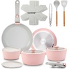 image:imageNutriChef 18Piece Ceramic Cookware Set with Detachable Handles NonStick Pots and Pans set PTFEFree Natural Ceramic Coating SpaceSaving Design Oven amp Stove Safe Includes Utensils PinkPink