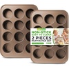 image:imageNutriChef 2Piece Nonstick Muffin Pan Set  Carbon Steel Cupcake Baking Pans with 12 Cups  15 inch x 11 inch Baking Tray Set  Gold