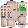 image:imageNutriChef Kitchen Oven Baking Pans  Deluxe Nonstick Gold Coating Inside amp Outside Carbon Steel Bakeware Set with Blue Silicone Handles Durable amp Reliable Cookie Sheet Oven Pan Style