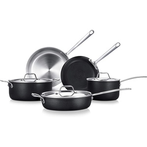 image:image8Piece Cookware Set Stainless Steel  4Ply Kitchenware Pots amp Pans Set Stylish Kitchen Cookware wCast Stainless Steel Handle  Saucepan Saute Pan Casserole Frying Pan Lids  NutriChef NCCWHA5