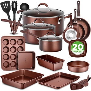 image:imageNutriChef 20Piece Nonstick Cookware Set  Pots and Pans Set with Bakeware amp Utensils Dutch Oven Induction Compatible PFOA amp PFOS Free Tempered Glass Lids Aluminum Brown