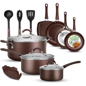 image:imageNutriChef Kitchenware Non Stick Pots and Pans Set  HighQualified Basic Kitchen Cookware Set with Lids amp Utensils 14Piece Set One Size Blue