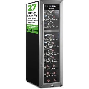 image:imageNutrichef 24 Bottle Wine Fridge  Dual Zone Wine Chiller  Adjustable Temperature 41F to 64F  Ultra Quiet Operation  Wine Cooler For Home amp Office  Free Standing 39x11x23 IN Black27 Bottle SS Handle
