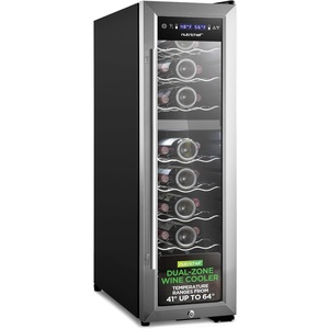 image:imageNutrichef 24 Bottle Wine Fridge  Dual Zone Wine Chiller  Adjustable Temperature 41F to 64F  Ultra Quiet Operation  Wine Cooler For Home amp Office  Free Standing 39x11x23 IN Black24 Bottle SS Handle