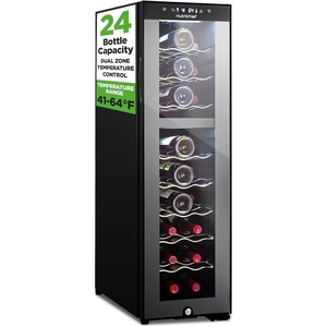 image:imageNutrichef 24 Bottle Wine Fridge  Dual Zone Wine Chiller  Adjustable Temperature 41F to 64F  Ultra Quiet Operation  Wine Cooler For Home amp Office  Free Standing 39x11x23 IN Black24 Bottle Black No Handle