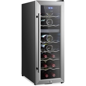 image:imageNutrichef 24 Bottle Wine Fridge  Dual Zone Wine Chiller  Adjustable Temperature 41F to 64F  Ultra Quiet Operation  Wine Cooler For Home amp Office  Free Standing 39x11x23 IN Black18 Bottle SS Handle