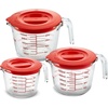 image:imageNutriChef 12 and 4 Cups Glass Measuring Cup Set with Lids 8 17 and 34 oz  HeatResistant Borosilicate Liquid Measure Cups with EasyRead Scale for Cooking Baking amp Food Storage Dishwasher SafeRed