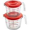 image:imageNutriChef 12 and 4 Cups Glass Measuring Cup Set with Lids 8 17 and 34 oz  HeatResistant Borosilicate Liquid Measure Cups with EasyRead Scale for Cooking Baking amp Food Storage Dishwasher SafeRed