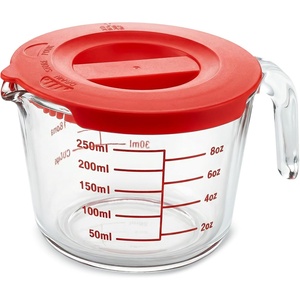 image:imageNutriChef 12 and 4 Cups Glass Measuring Cup Set with Lids 8 17 and 34 oz  HeatResistant Borosilicate Liquid Measure Cups with EasyRead Scale for Cooking Baking amp Food Storage Dishwasher SafeRed